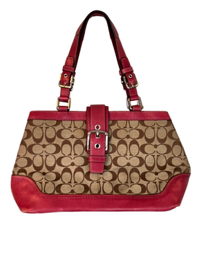 Coach Hampton Signature Canvas Carryall Tote Khaki Pink F12642 Y2K Vintage Logo